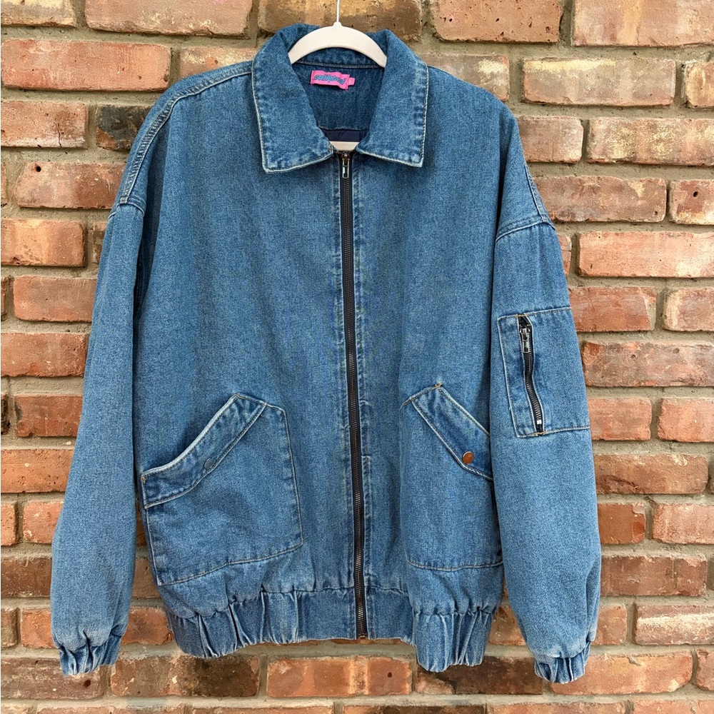 Edikted Lined Denim Zip Jacket - Size Small